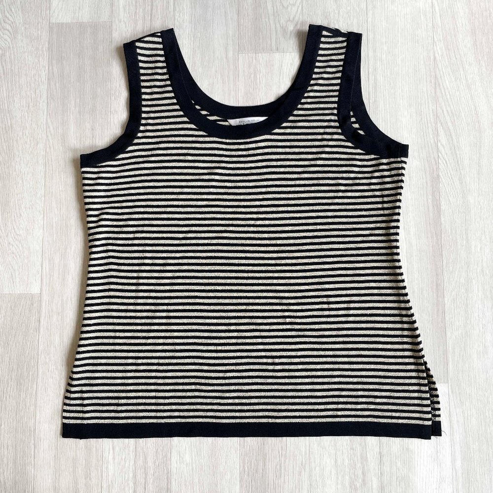 Misook Scoopneck Classic Acrylic Knit Tank Top Black Gold Stripe Size Large